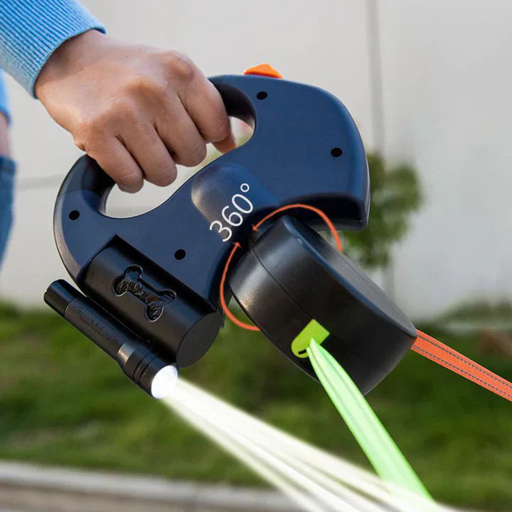 DualWoof™ Intrekbaar Hondenriem – Incl. Zaklamp + Hondenzakhouder
